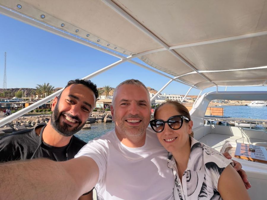 A group of divers and guests with Mahmoud on one of our trips.