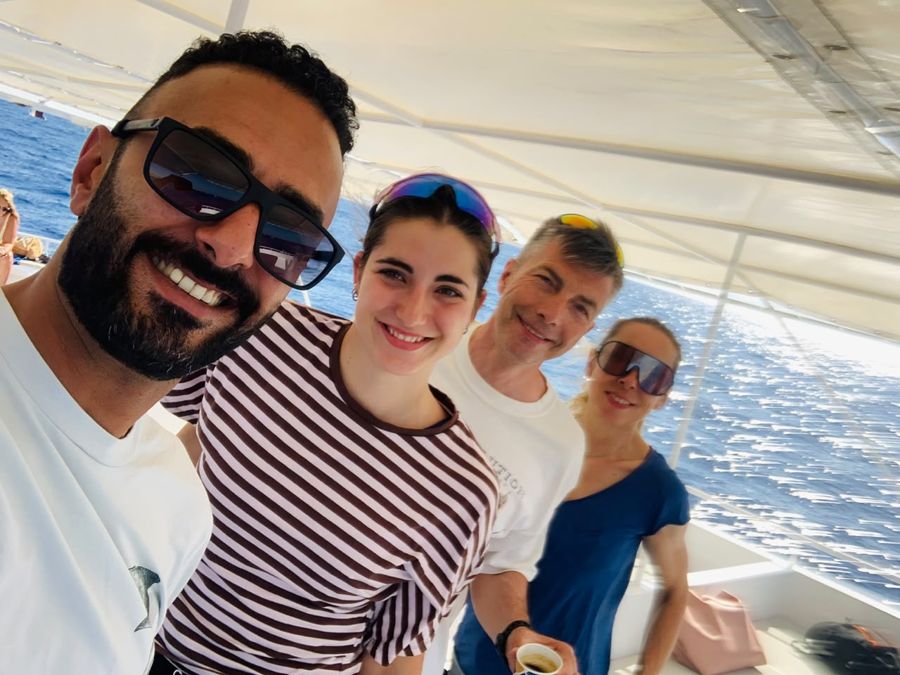 A group of divers and guests with Mahmoud on one of our trips.