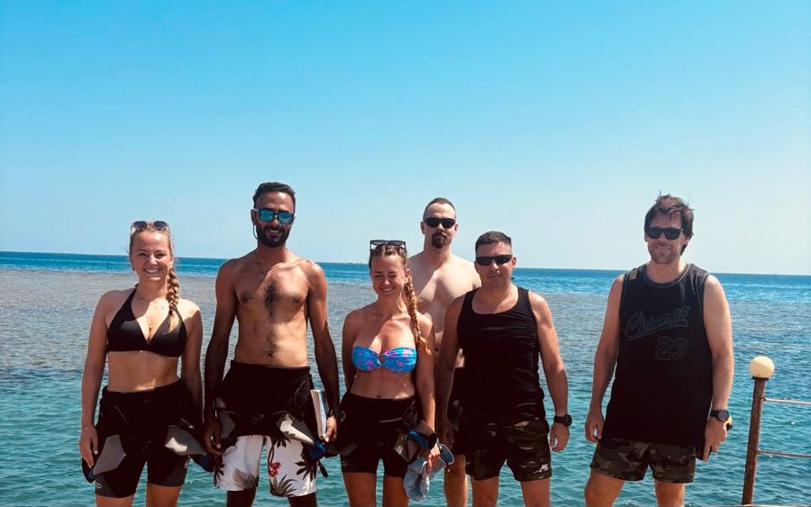 A group of divers and guests with Mahmoud on one of our trips.