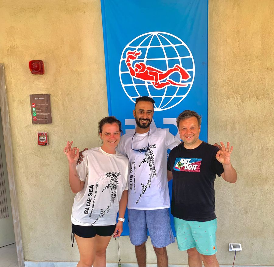 A group of divers and guests with Mahmoud on one of our trips.